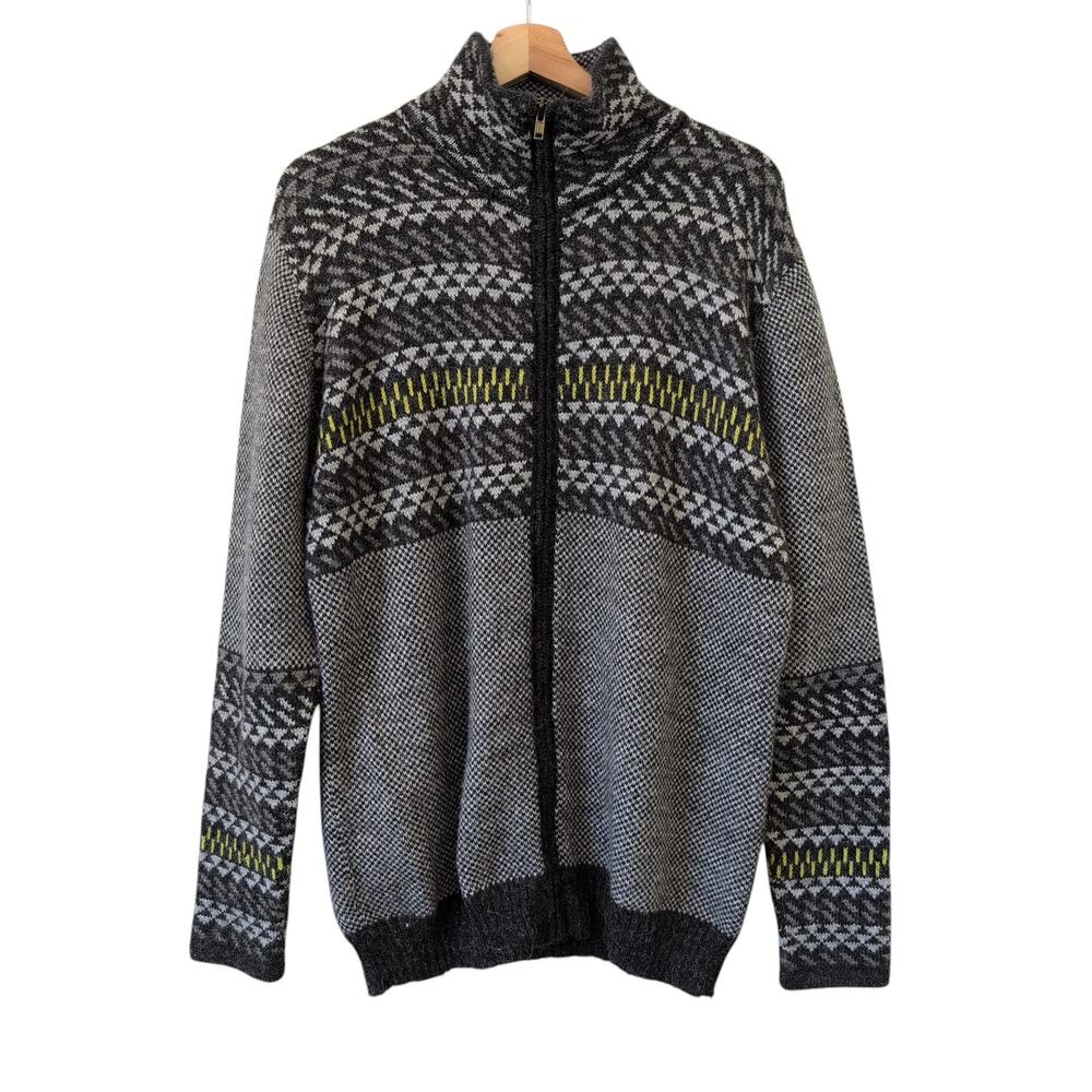 Peruvian Sweater Alpaca Blend Full‎ Zip Grey Knit Sweater - Men's L / Women's XL